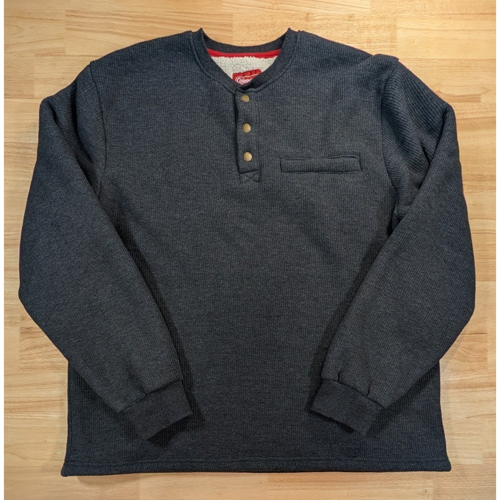 Coleman Mens XL Charcoal Gray Sherpa Lined Henley Pullover Sweatshirt Fall 2022